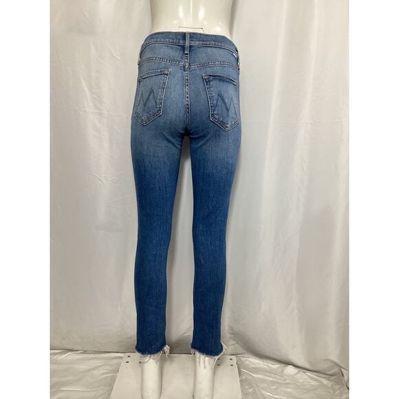 Mother The Mid Rise Blue Dazzler Ankle Fray Size 28 - Picture 3 of 5
